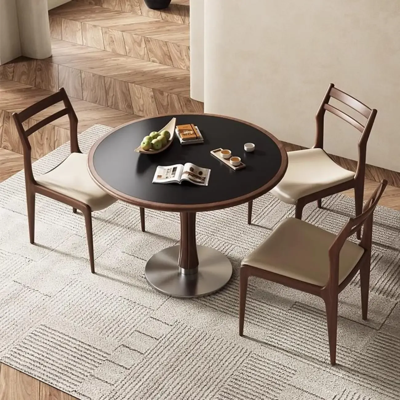 Modern Upholstered Ladder Back Wooden Dining Chair