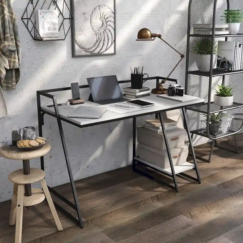 Meard Industrial 49-inch Steel Computer Desk with USBs by Furniture of America