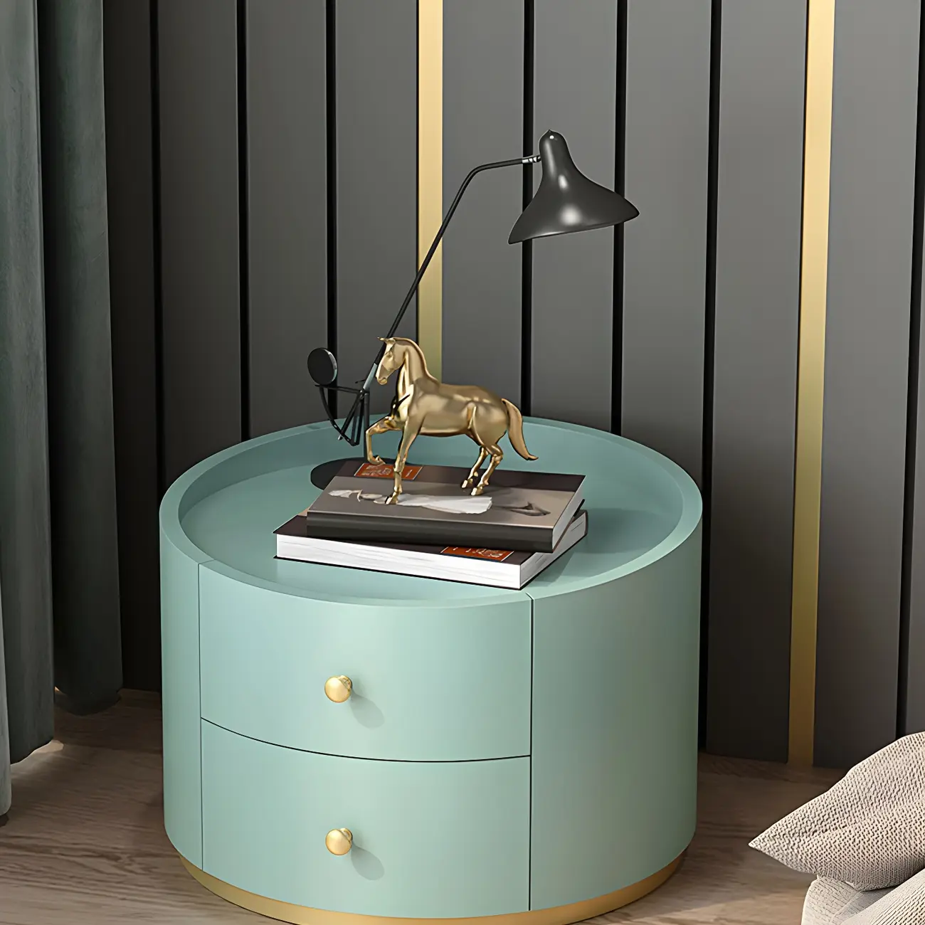 Glam Manufactured Wood Round 2-Drawer Nightstand