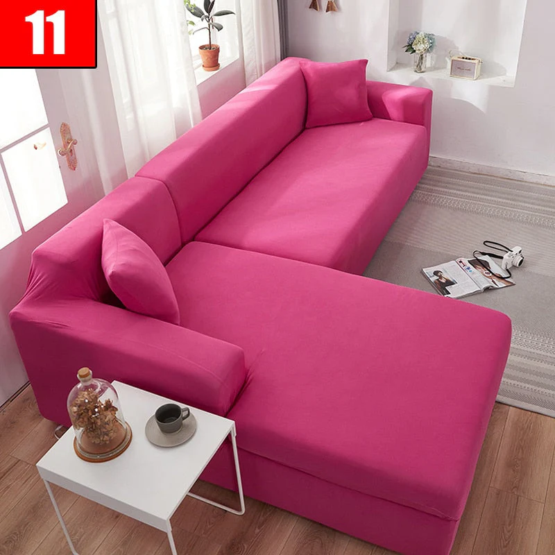 HULIANFU Solid Color Elastic Sofa Cover For Living Room 1/2/3/4 Seater L-Shaped Corner Sofa Cover Slipcover Stretch Couch Armchair Covers - Deanwangkt