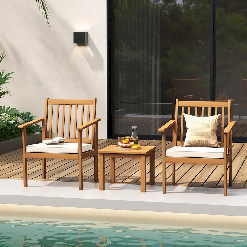 Costway 3 PCS Patio Wood Furniture Set Acacia Wood Chairs & Coffee - See Details
