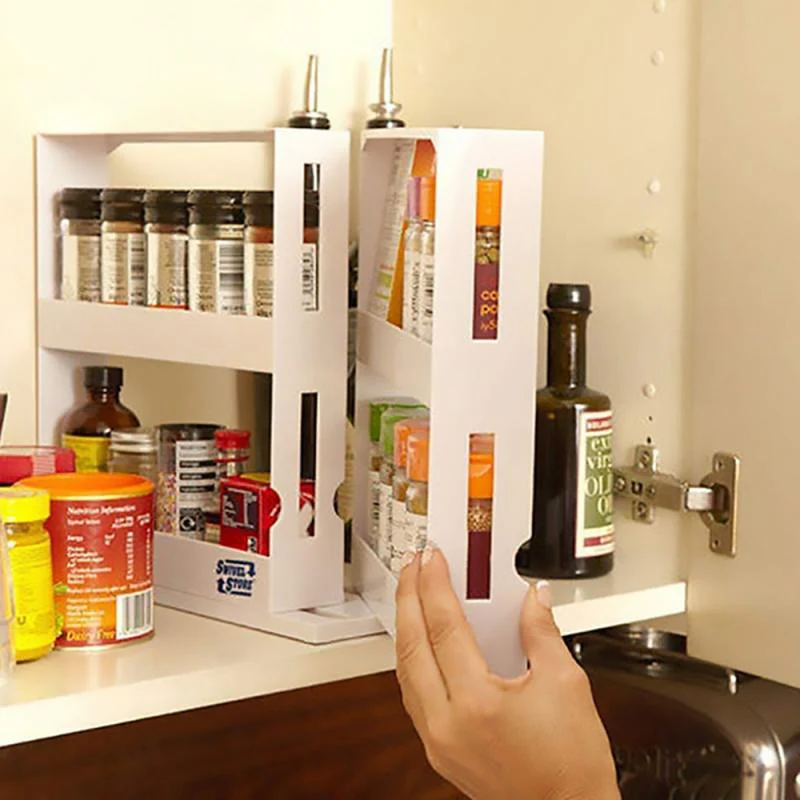 HULIANFU Rotating Storage Rack Kitchen Organizer Spice Storage Rack Cabinet Holder Multifunctional Makeup Storage Bathroom Trolley - Deanwangkt
