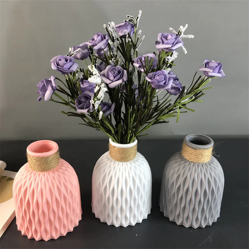 HULIANFU Modern Flower Vase Imitation Ceramic Flower Pot Decoration Home Plastic Vase Flower Arrangement Nordic Style Home Decoration - Deanwangkt