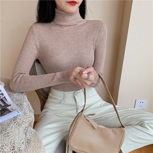Women's Autumn Winter Turtleneck Pullovers Sweater Woman Primer Shirt Long Sleeve Short Slim-fit tight Jumper Top Solid - Deanwangkt