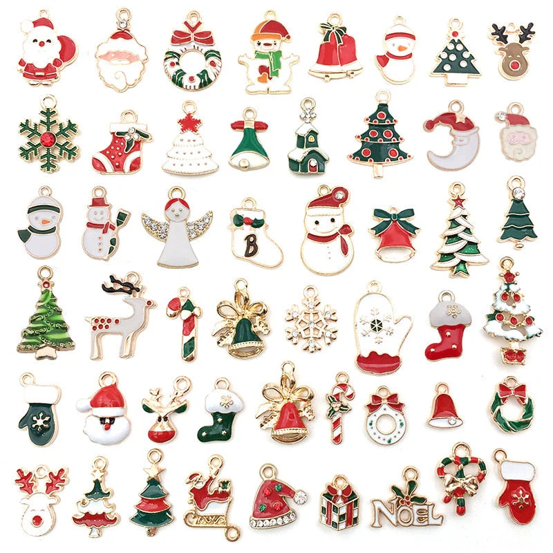 HULIANFU 2026  96 Christmas Enamel Dripping Alloy Diy Jewelry Accessories Santa Claus Snowman Bell Earrings Bracelet Small Pendant - Deanwangkt