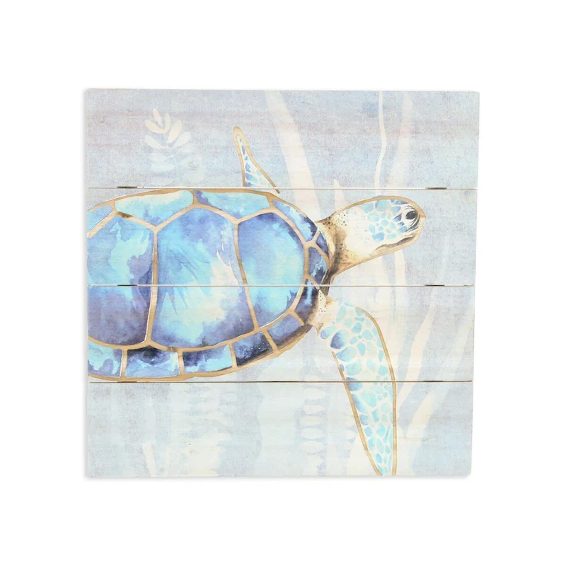 Coralia Blue Wooden Coasting Sea Turtle Wall Art