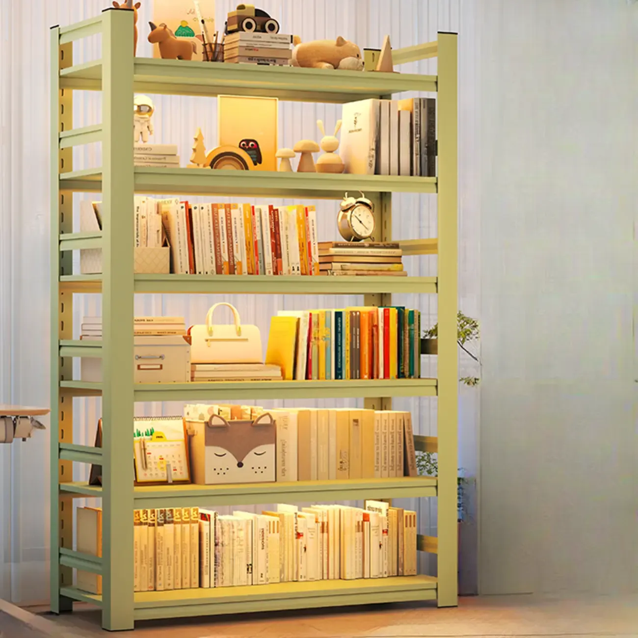 Multi-functional Vertical Green Steel 5-Shelf Bookshelf
