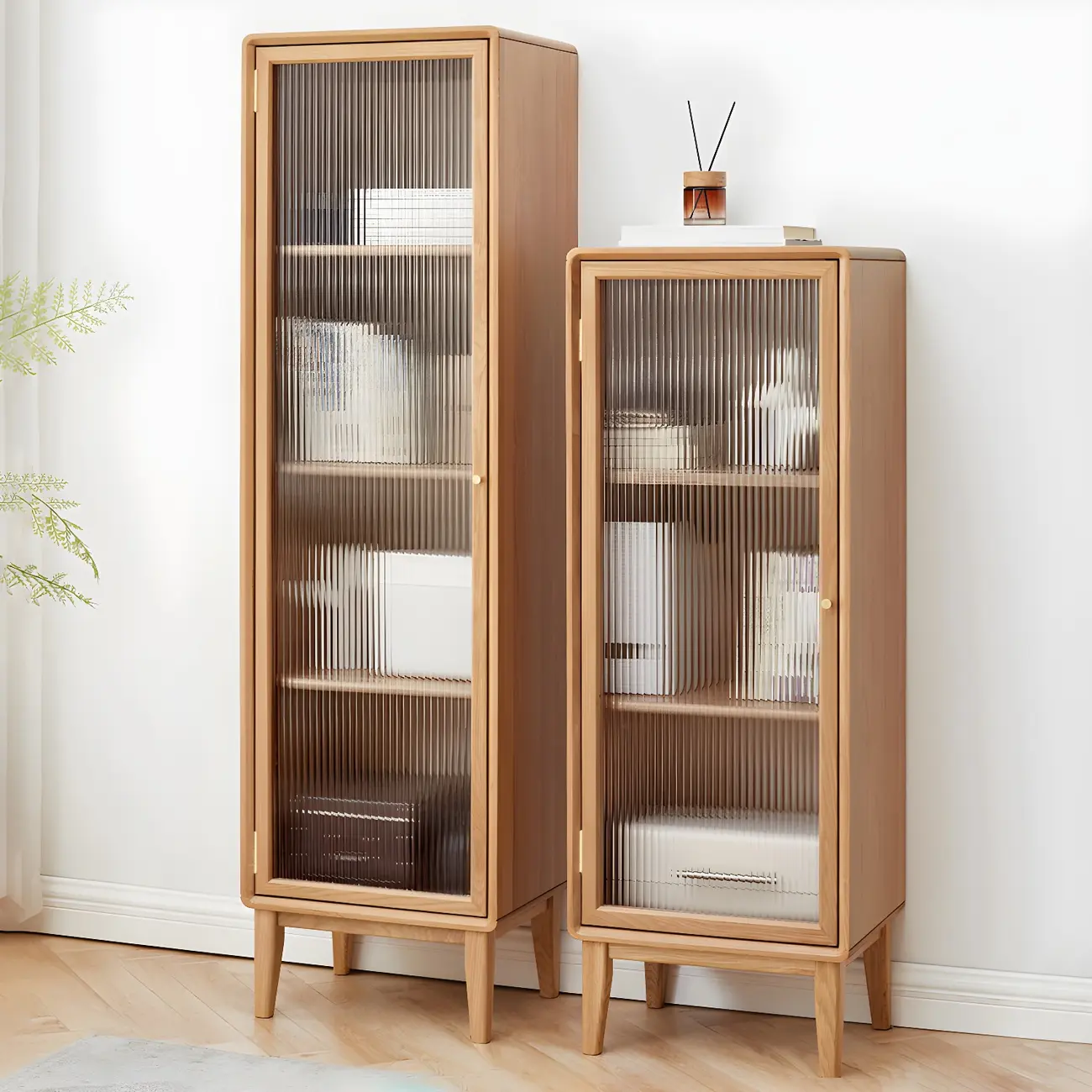Natural Wood Standard Display Cabinet with Adjustable Shelves