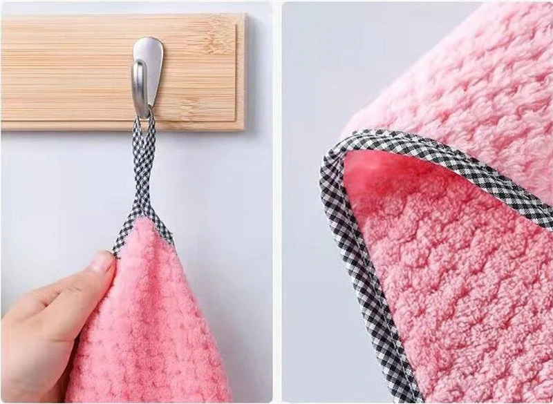 HULIANFU Super Absorbent Microfiber Kitchen Tableware Dish Cloth 25x25cm Household Cleaning Towel Kitchen Clean Rags Coral Velvet Towels - Deanwangkt