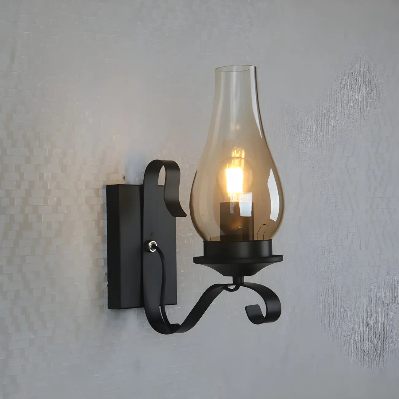12 Industrial Black Wall Sconce with Amber Shade & LED
