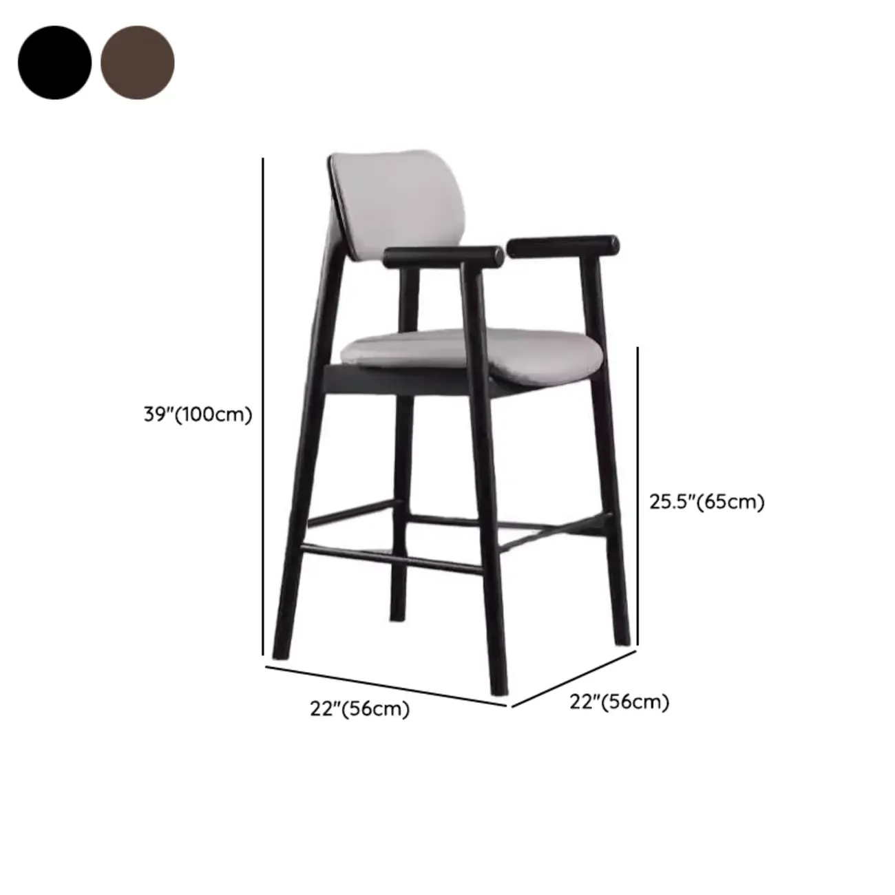 Square Four Legs Black Wood Leather Bar Stools