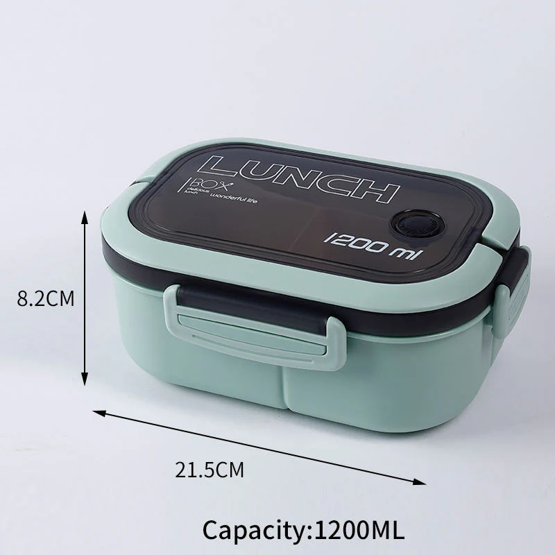 HULIANFU Lunch Box 2 Layers Grids Student Office Worker Microwave Hermetic Bento Box Outdoor Picnic Fruit Food Container with Fork Spoon - Deanwangkt
