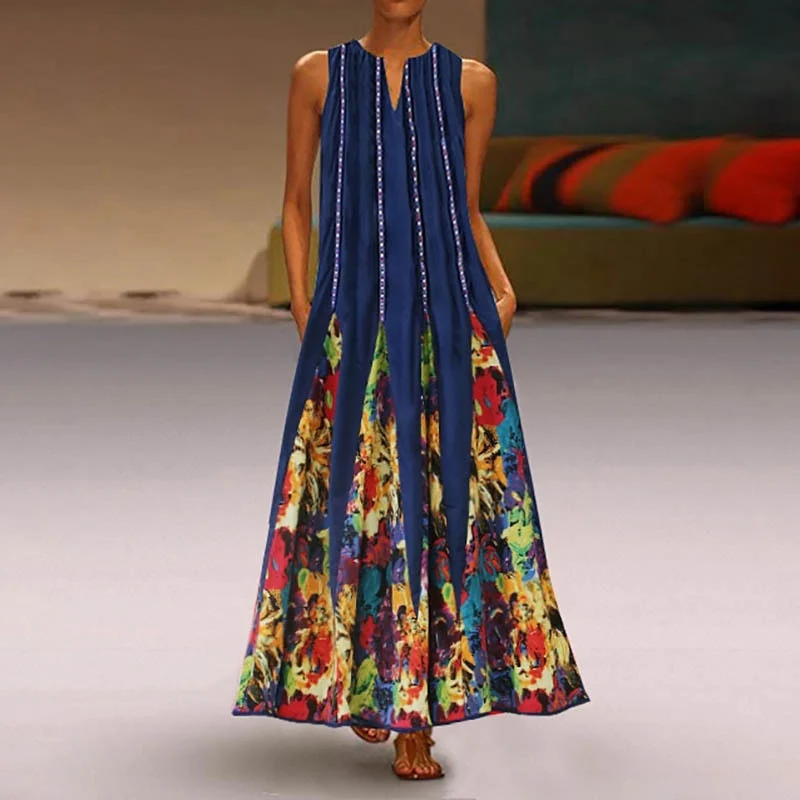 Floral Print Boho Casual Long Dress Summer Clothes For Women V-neck Sexy Off Shoulder Ladies Dresses Plus Size Maxi Dress - Deanwangkt