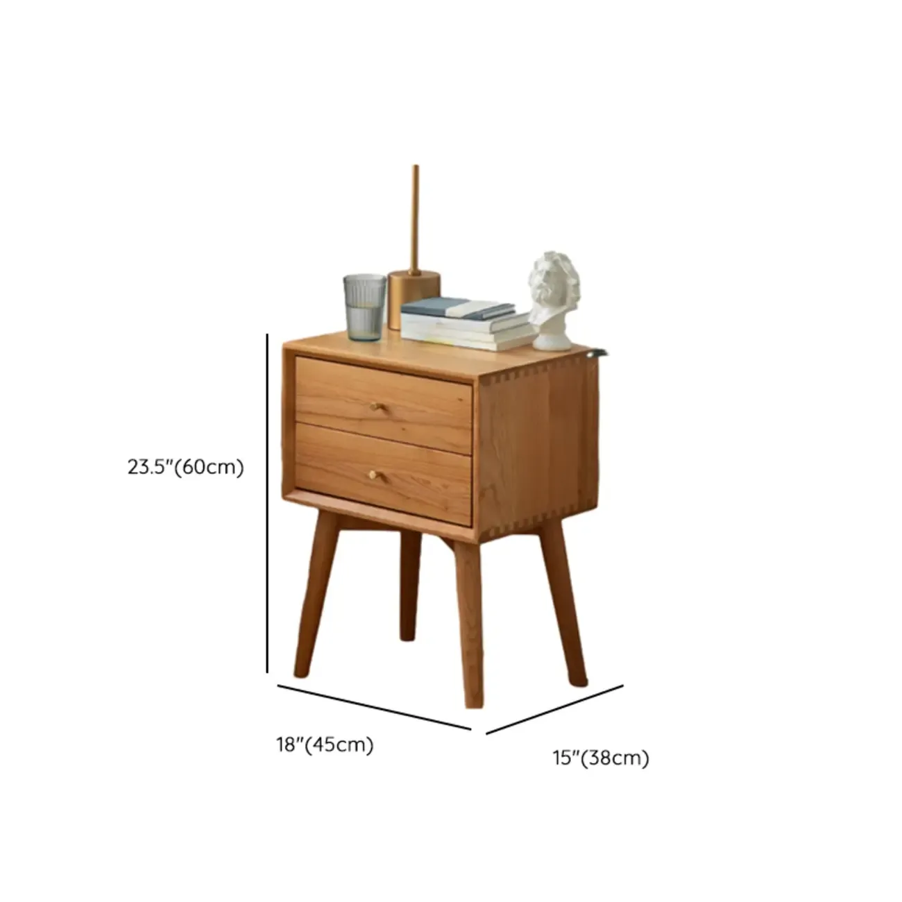 Scandinavian Narrow Cherry Wood Nightstand with Drawers