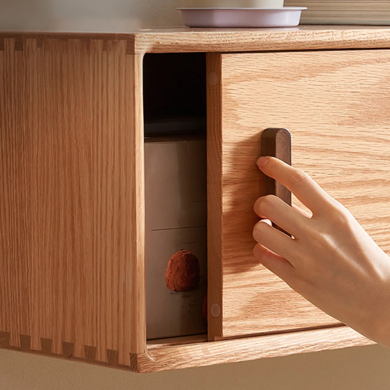 Natural Wood Wall Mount TV Stand Entertainment Center