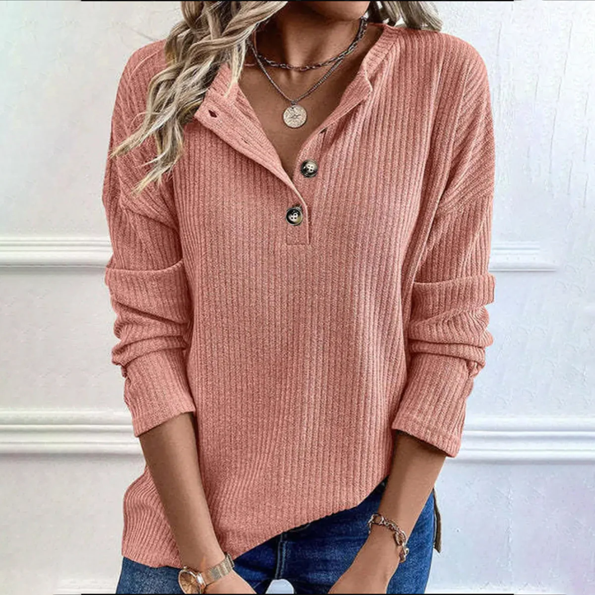 Pink Long Sleeve Plain Top