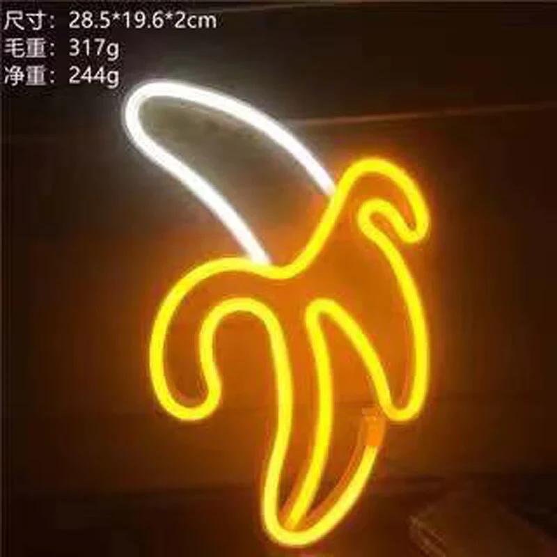 HULIANFU Night Ligh USB Powered Banana Cactus Pineapple Coconut Tree Love Popsicle Hello Rose Led Backplane Neon Lights for Bedroom Decor - Deanwangkt
