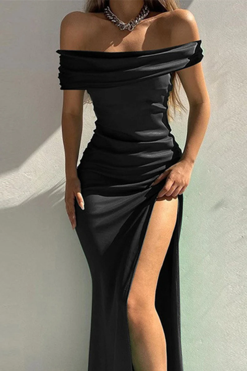 hulianfu Sexy Solid High Opening Off the Shoulder Pencil Skirt Dresses(4 Colors) - Deanwangkt