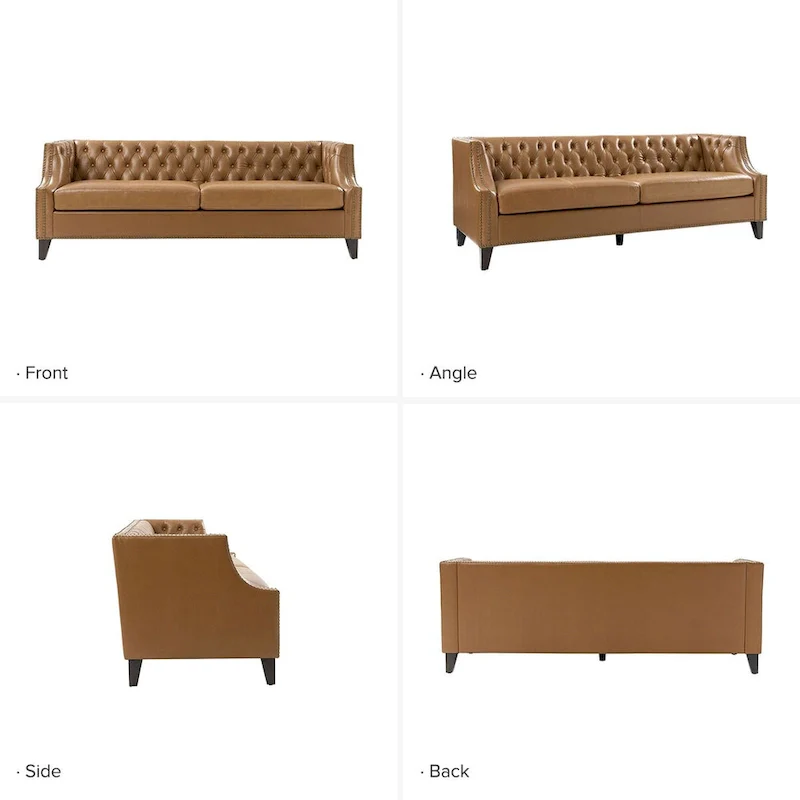 Eugne Transitional Genuine Leather Tufted Design Sofa with Solid Wood Legs by HULALA HOME