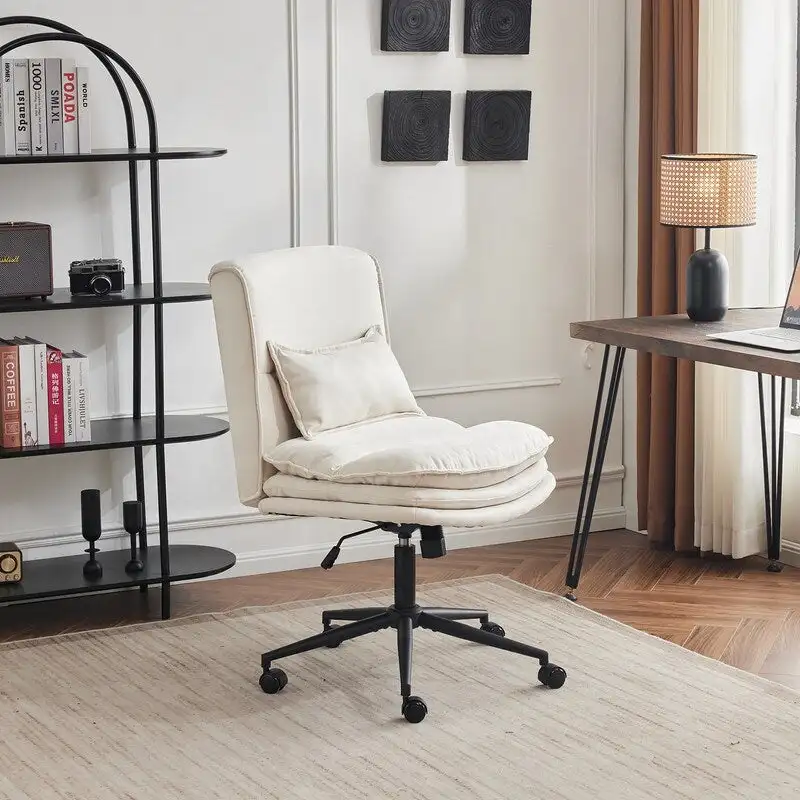 Upholstered Armless Polyester Fiber Task Office Chair With Wheels