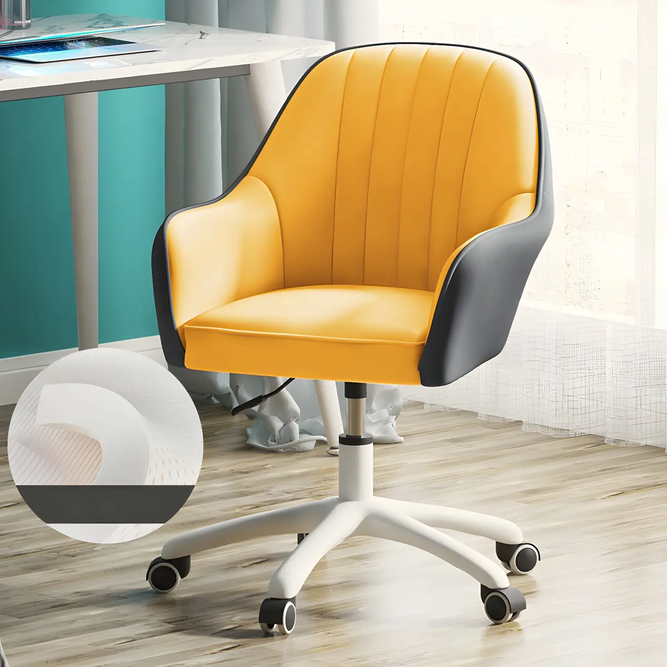 Modern Yellow Leather Swivel Office Chair