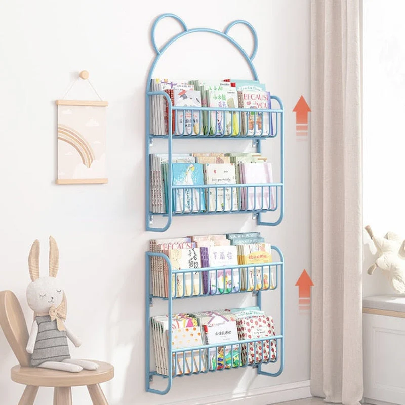 HULIANFU Simple Metal Bookshelf Iron Art Furniture Children  Picture Books Storage Rack Save Space Wall Hanging Shelf Bookcase Bedroom - Deanwangkt