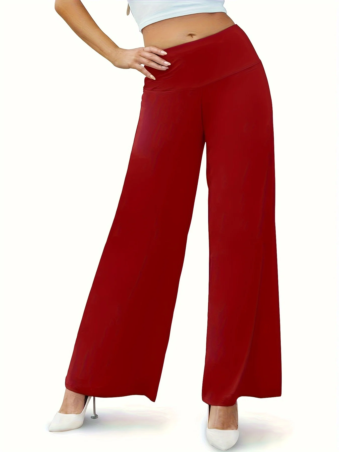 Plain Mid-Stretch Outdoor Trousers, Loose Fit Comfy Sporty Wide Legs Pants, Women's Activewear - Deanwangkt