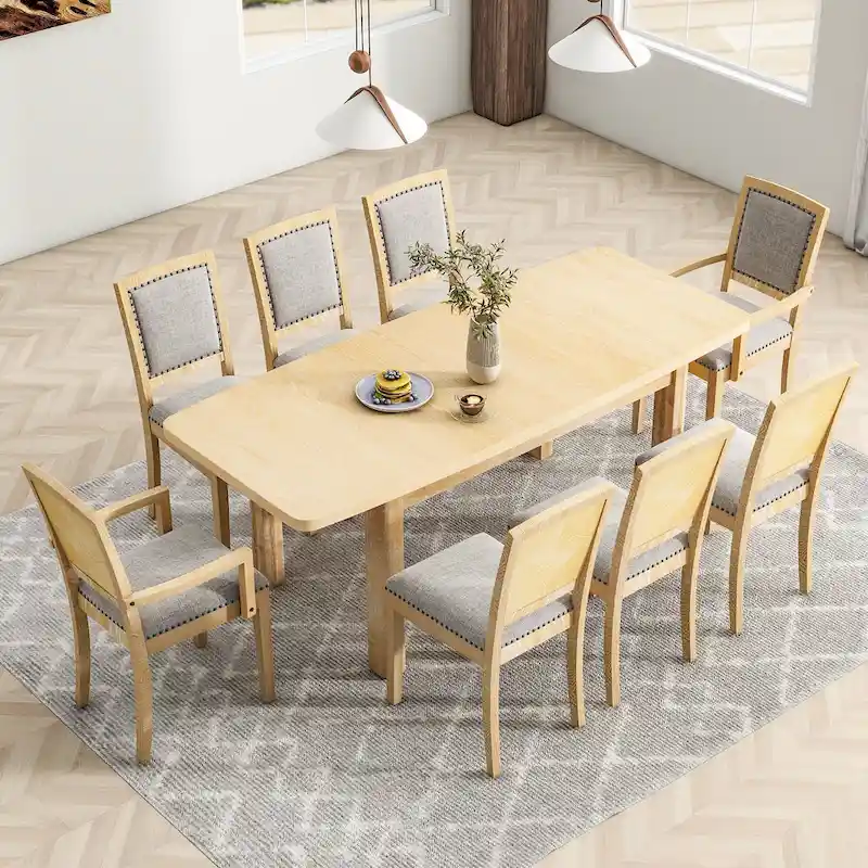 7-Piece Wooden Dining Table Set with Extendable Table & 6 Chairs