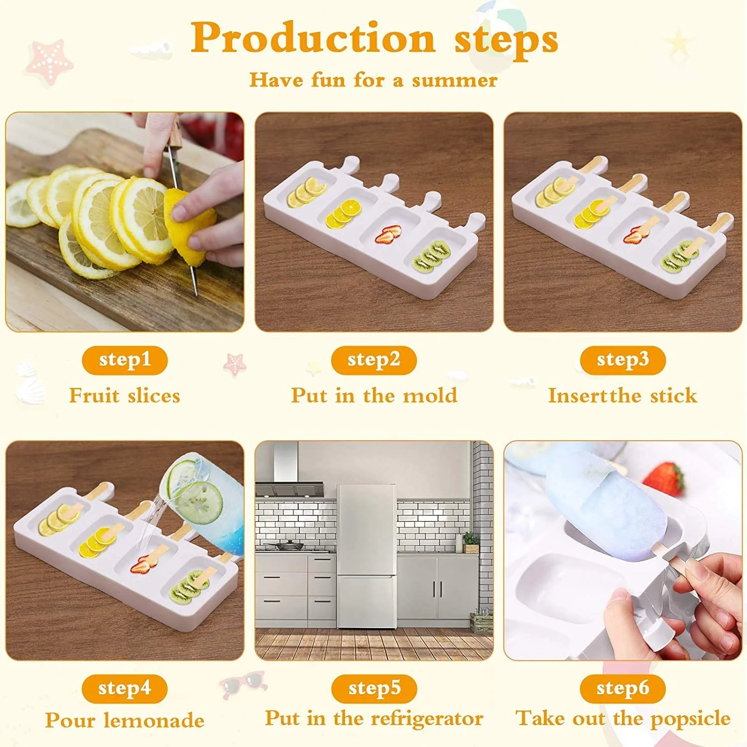 HULIANFU Silicone Ice Cream Mold Magnum Silicone Mold DIY Fruit Juice Ice Pop Cube Maker Ice Tray kitchen Baking Accessorie Popsicle Mold - Deanwangkt