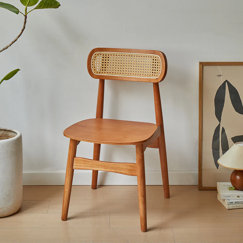 Rustic Black Wooden Armless Dining Chair with Handwoven Back