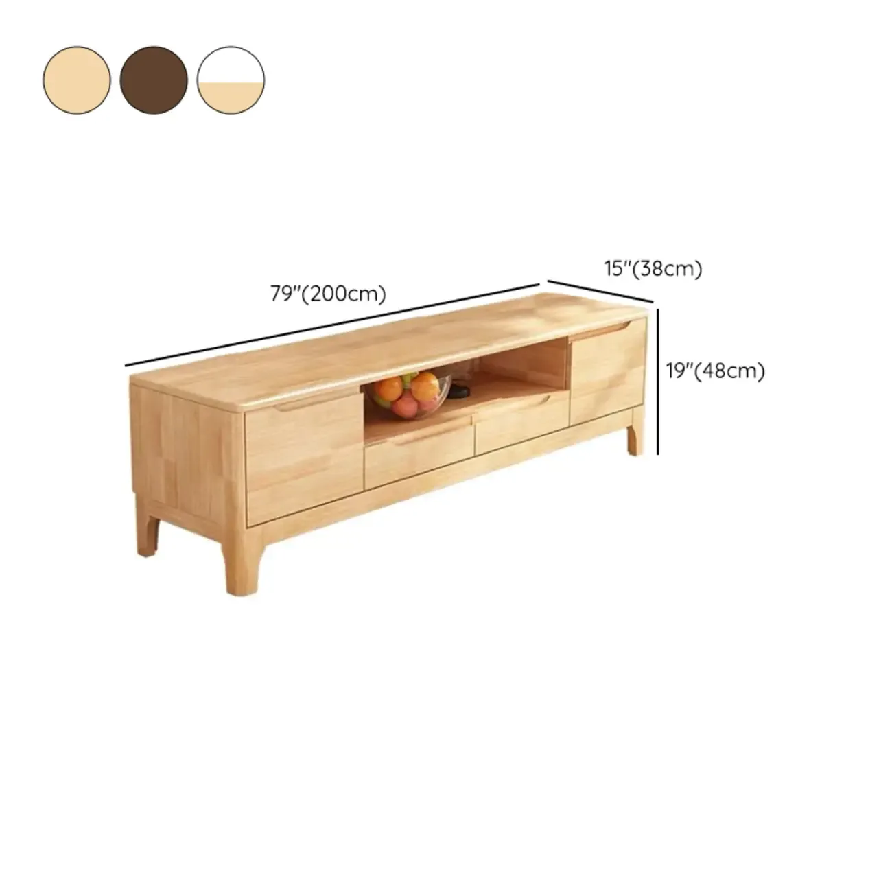 Durable Natural Wooden TV Stand with Cable Management