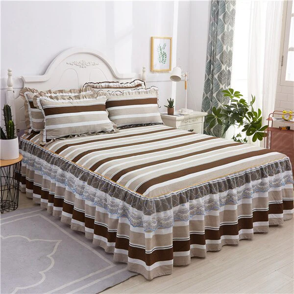 HULIANFU  3pcs set Elegant floral bed skirt skin-friendly cotton lace bedding home decor bedspreads queen pink king size bed cover - Deanwangkt