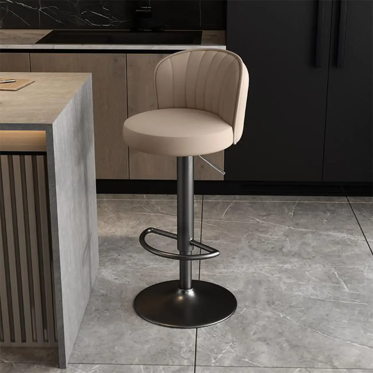 Modern Leather Adjustable Swivel Bar Stools with Back