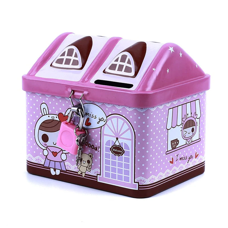 HULIANFU Small House Cute Piggy Bank Money Box Tinplate Saving Bank Best Gift For Children Money Saving Banks Gift - Deanwangkt