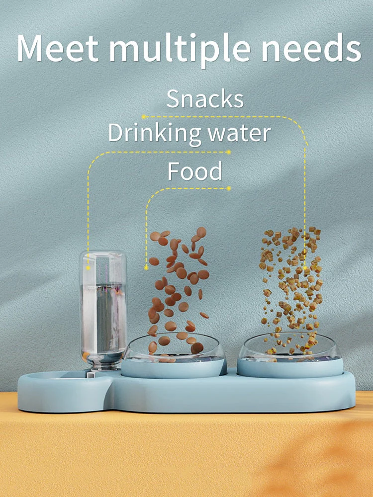 HULIANFU Pet Cat Bowl Automatic Feeder Dog Cat Food Bowl With Water Fountain Double Bowl Drinking Raised Stand Dish Bowls For Cats - Deanwangkt