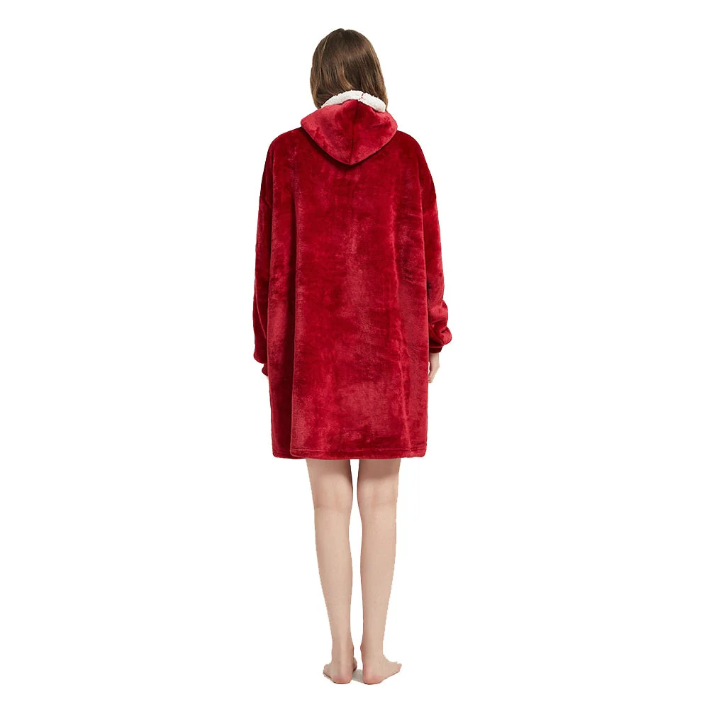 HULIANFU Winter Sherpa Blanket With Sleeves Ultra Plush Fleece Sweatshirt Blanket Hoodie Pink Grey Wine Blue Warm Flannel Hooded Blankets - Deanwangkt