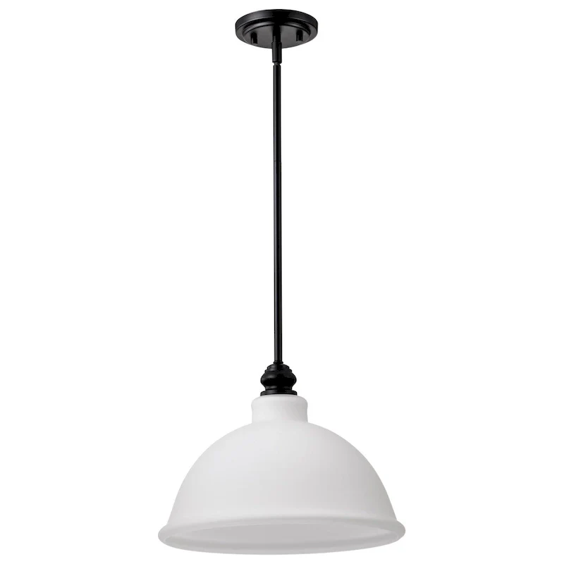 Russel 14 Inch Pendant Matte Black with Satin White Glass - Matte Black