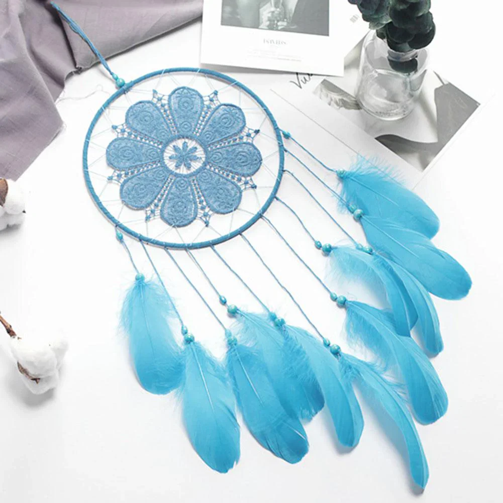 HULIANFU New Indian Style Dreamcatcher Moon Handmade Wind Chimes Wall Ornament Girls Room Decoration Feather Dream Catcher - Deanwangkt