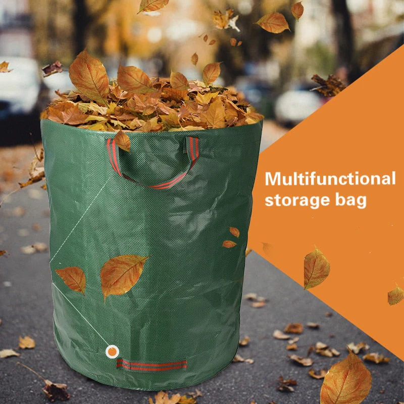 HULIANFU Large Capacity Heavy Duty Garden Waste Bag Durable Reusable Waterproof PP Yard Leaf Weeds Grass Container Storage 120L/300L/500L - Deanwangkt