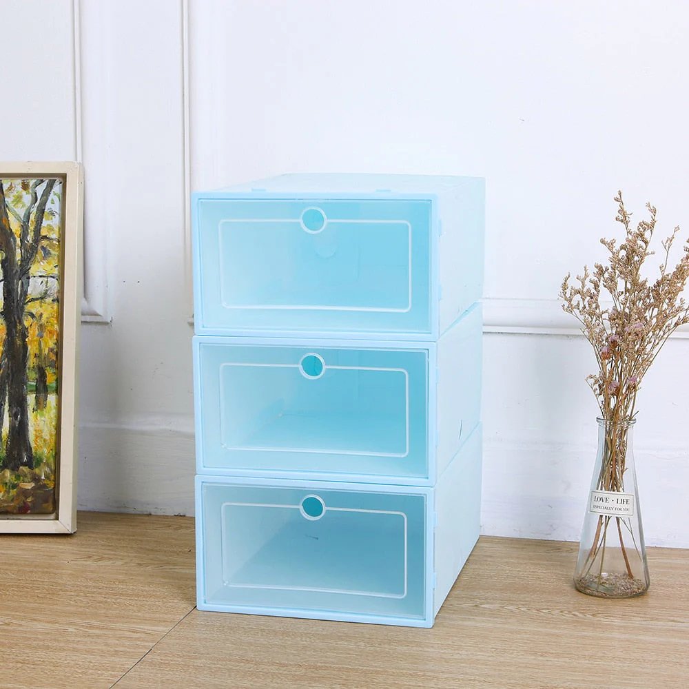 HULIANFU Wholesale 24pcs Shoe Box Set Classic White Foldable Storage Plastic Clear Home Organizer Shoe Rack Stack US CA&NJ warehouse - Deanwangkt