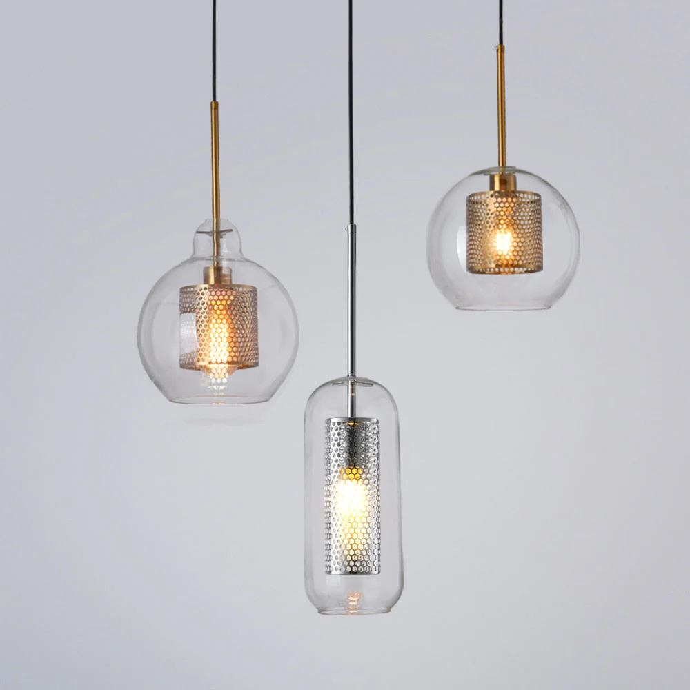 HULIANFU Sliver Bronze Loft Modern Pendant Light Glass Ball Hanging Lamp Kitchen Light Fixture Dining Hanglamp  Living Room Luminaire - Deanwangkt