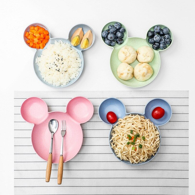 HULIANFU Kid Cartoon Mouse Mickey Bowl Dishes Lunch Box Kid Baby Children Infant Baby Rice Feeding Bowl Plastic Snack Plate Tableware - Deanwangkt
