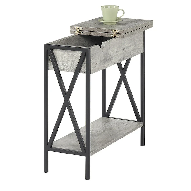 Tucson Flip Top End Table with Charging Station and Shelf