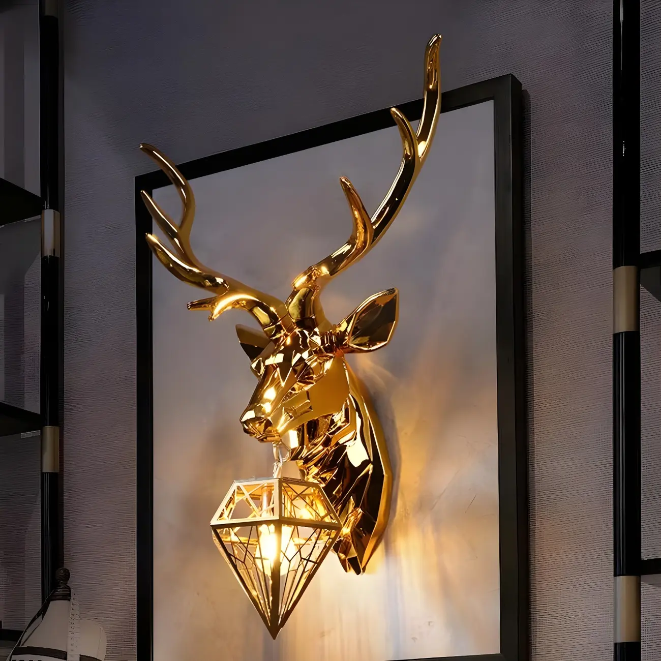 Modern Metal Glossy Deer Head Design Wall Sconce