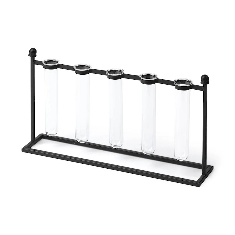 Black Metal Five Test Tube Vase - 4  W x 10  H x 19  D