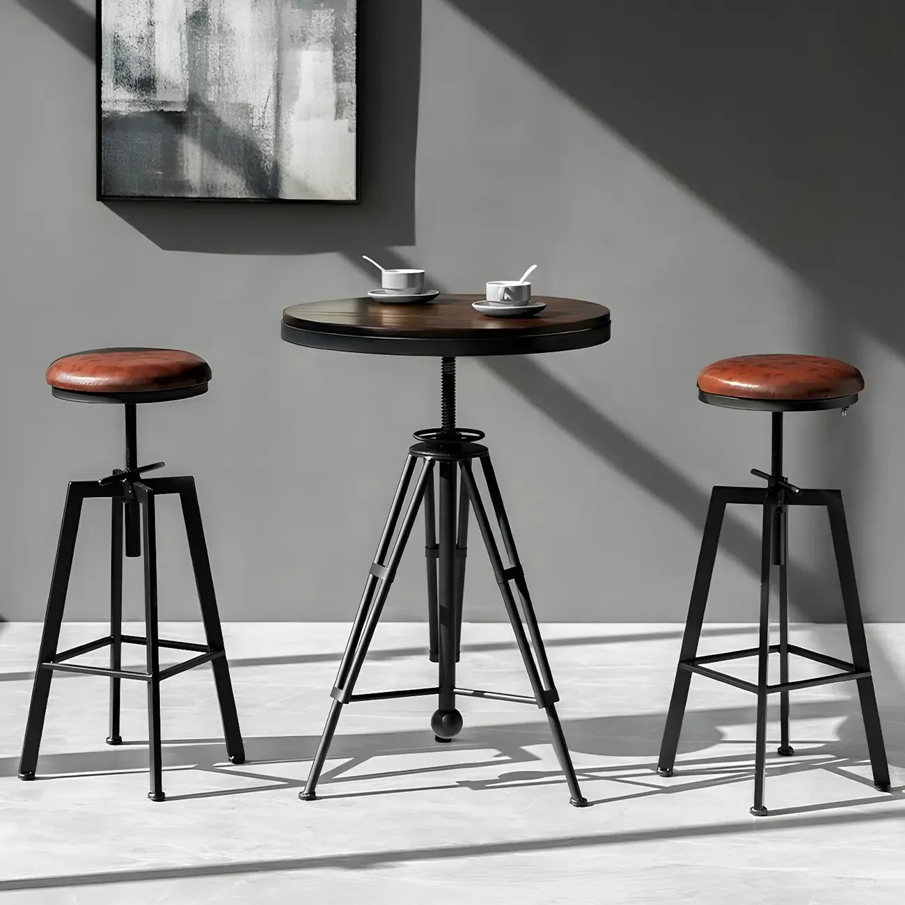 Industrial Brown Wooden Metal Adjustable Bar Tables