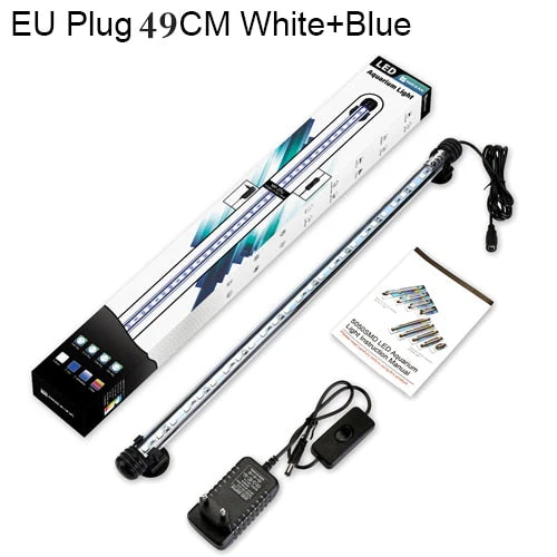 HULIANFU Waterproof LED Aquarium Lights Fish Tank Light Bar Blue/White 19/29/39/49CM Submersible Underwater Clip Lamp Aquatic Decor EU - Deanwangkt