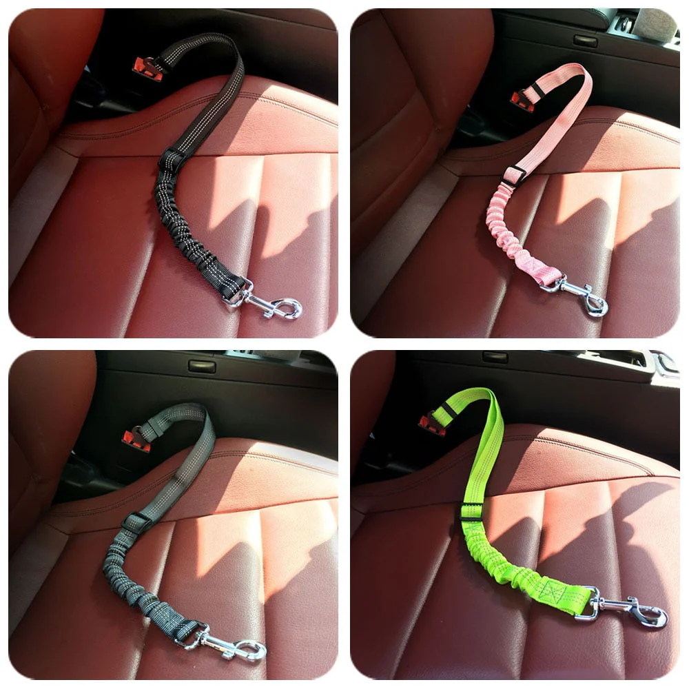 HULIANFU Pet Supplies Car Seat Belt Dog Seat Belt Dog Leash Vehicle Belt Adjustable Cushioning Elastic Reflective Safety Rope for Dog Cat - Deanwangkt
