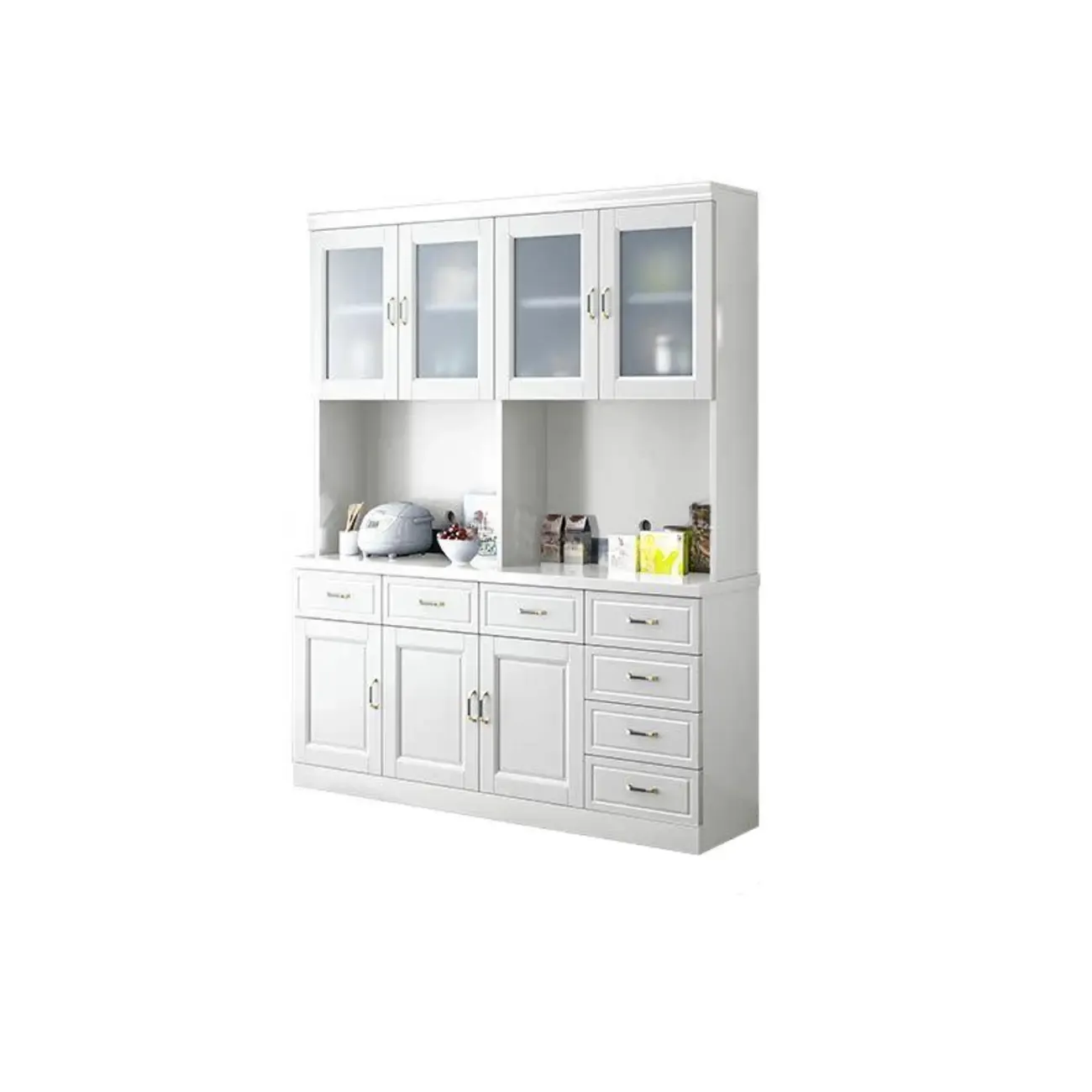 Kitchen Wooden White Cabinet Sideboard Built-in Wine Rack
