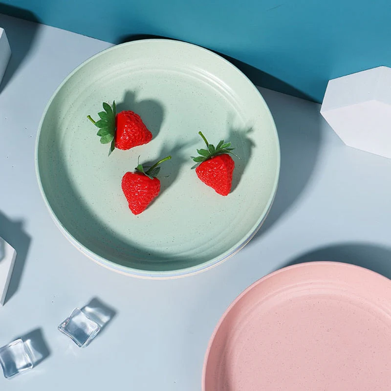HULIANFU Kitchen Plastic Plates Wheat Straw Food Sauce Dish Taste Board Snack Fruit Plates Round Household Dishes Modern Dinner Plates - Deanwangkt